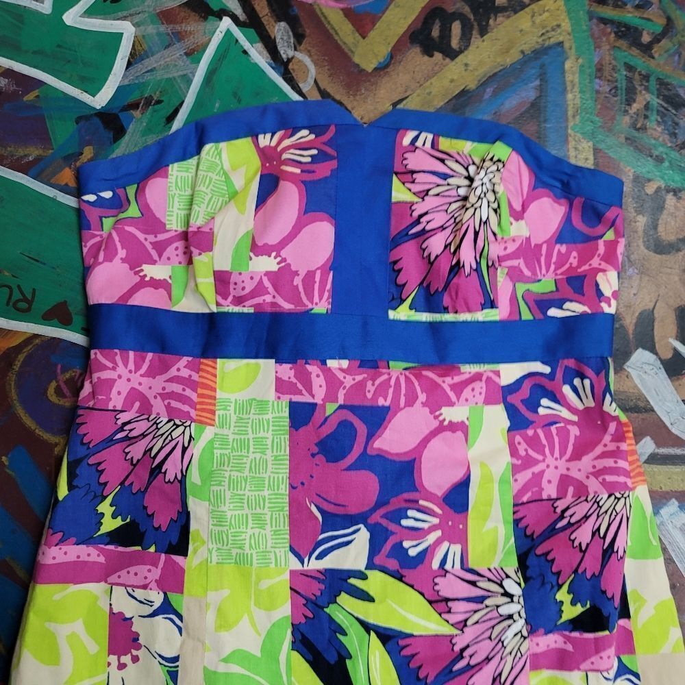 Vibrant Lilly Pulitzer Strapless Patchwork Dress … - image 2